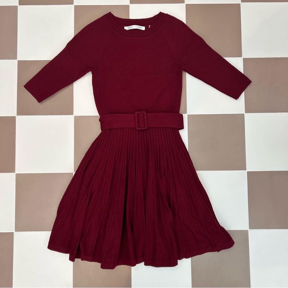 Susana Monaco Red Pleated Knit Fit Flare Dress Small